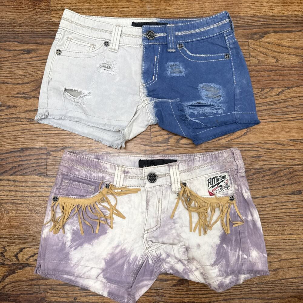 Lot Of 2 Affliction Black Premium Shorts Womens size 28 Blue Purple